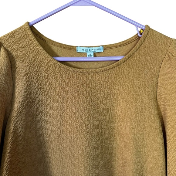 Green Envelope Mustard Yellow Bell Sleeve Blouse M - Picture 5 of 5